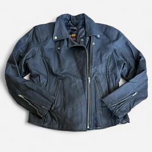 90s Vintage Black Leather Moto Jacket